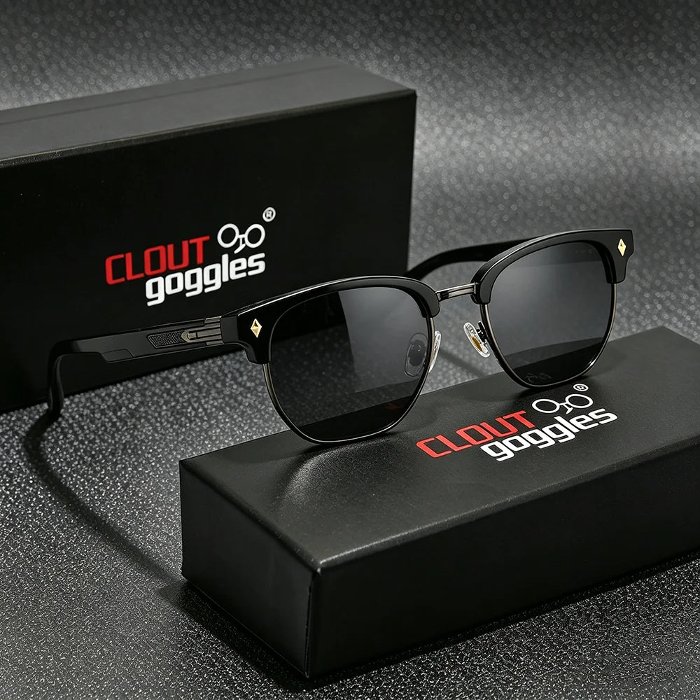 CLOUT GOGGLES Business Sunglasses Male Female Metal Polygon Rivet Half Frame Outdoor Driving Ultraviolet Protection Sun Glasses