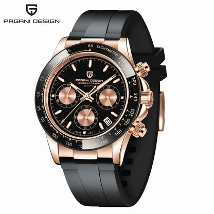 PAGANI DESIGN 1664 Luxury Automatic Mechanical Men's Watch VK63 movement AR Sapphire Crystal Rubber 100m Waterproof Men's Watch