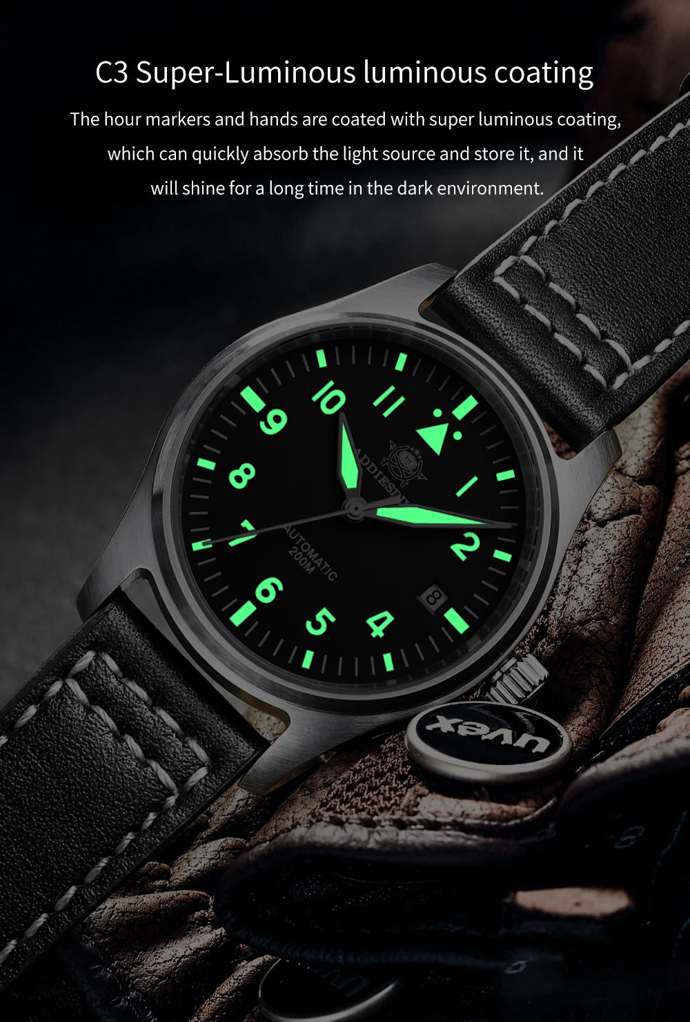 ADDIESDIVE Watches For Men C3 Super Luminous 200m Waterproof  Japan 8215 316L Stainless Reloj Hombre Automatic Mechanical Watch