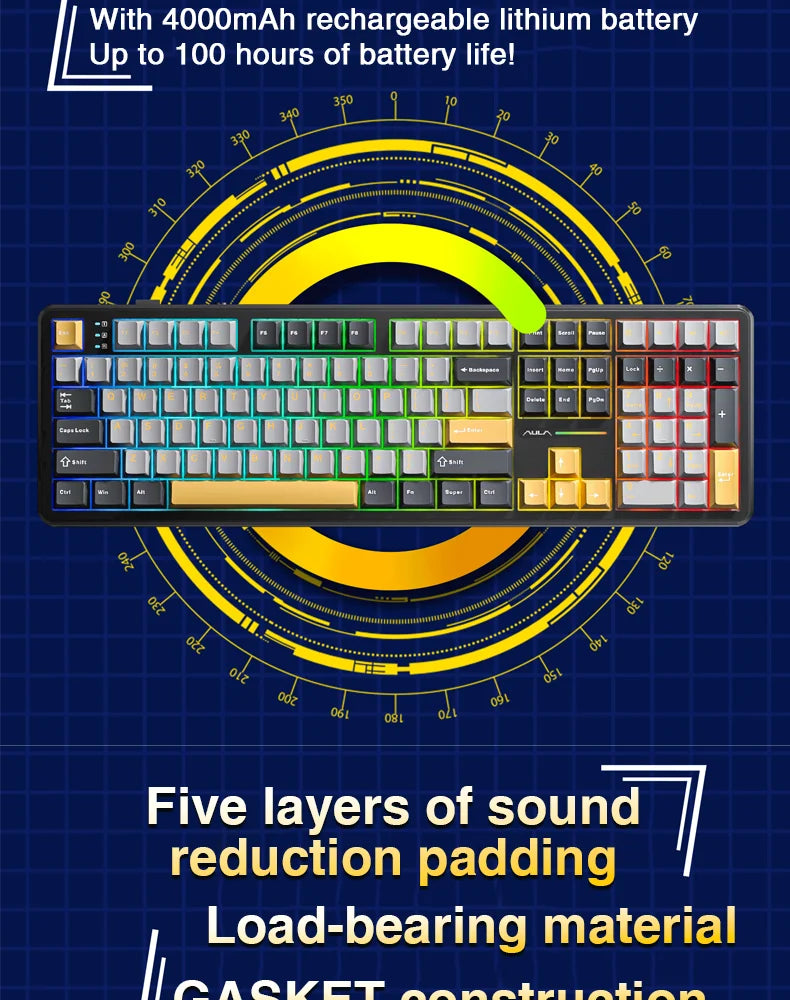AULA F108 Keyboard 100% Layout 1K Polling Rate Mechanical Gaming Keyboard Hot Swappable Linear Switch with Macro Software