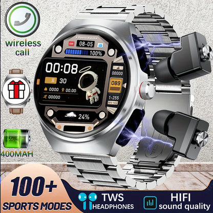 2026 New Smart Watch 2 in 1 With Earphone Smartwatch Bluetooth Call Men Watch Track Heart Rate Monitor Play Music SmartWatch