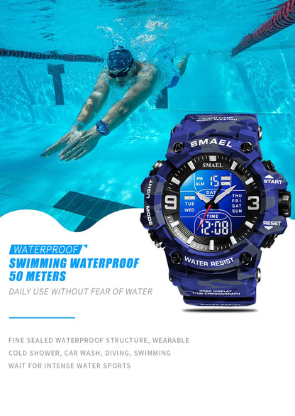 Military Watches Men Sport  Watch Waterproof Alarm Clock Dual Time Wristwatches Digital 8049B Army Watches Military