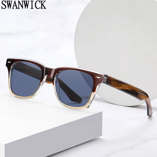 Swanwick TR90 retro polarized sunglasses men acetate square sun glasses for women unisex UV400 grey black European style