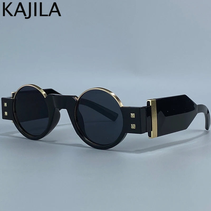 Y2K Punk Gothic Round Sunglasses Men 2026 Luxury Brand Steampunk Wide Temple Thick Frame Sun Glasses For Male Retro Cool Shades