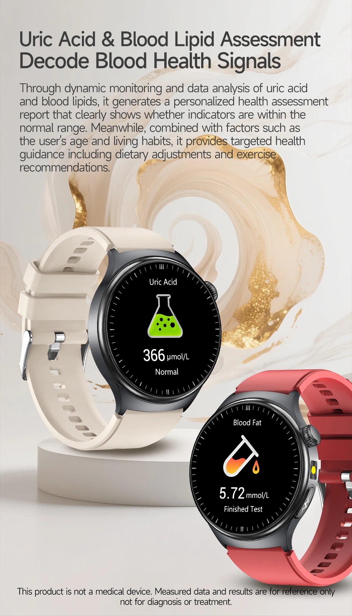 2026New AI-Diagnosis Care Smartwatch ECG+PPG Accurate Uric Acid Blood Pressure Body Fat Five organ Fitness Waterproof Smartwatch