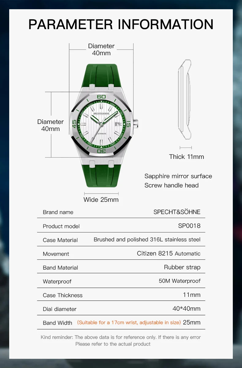 New Arrivals Specht & Söhne Dive Watch 40MM Miyota 8215 Automatic Mechanical Watches For Men Octagon Bezel Steel Reloj Hombre