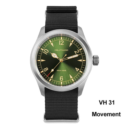Militado ML08 Men Military Watch Ronda 515 Movement Sapphire Luminous Vintage Watches 10Bar Waterproof Stainless Steel Watch