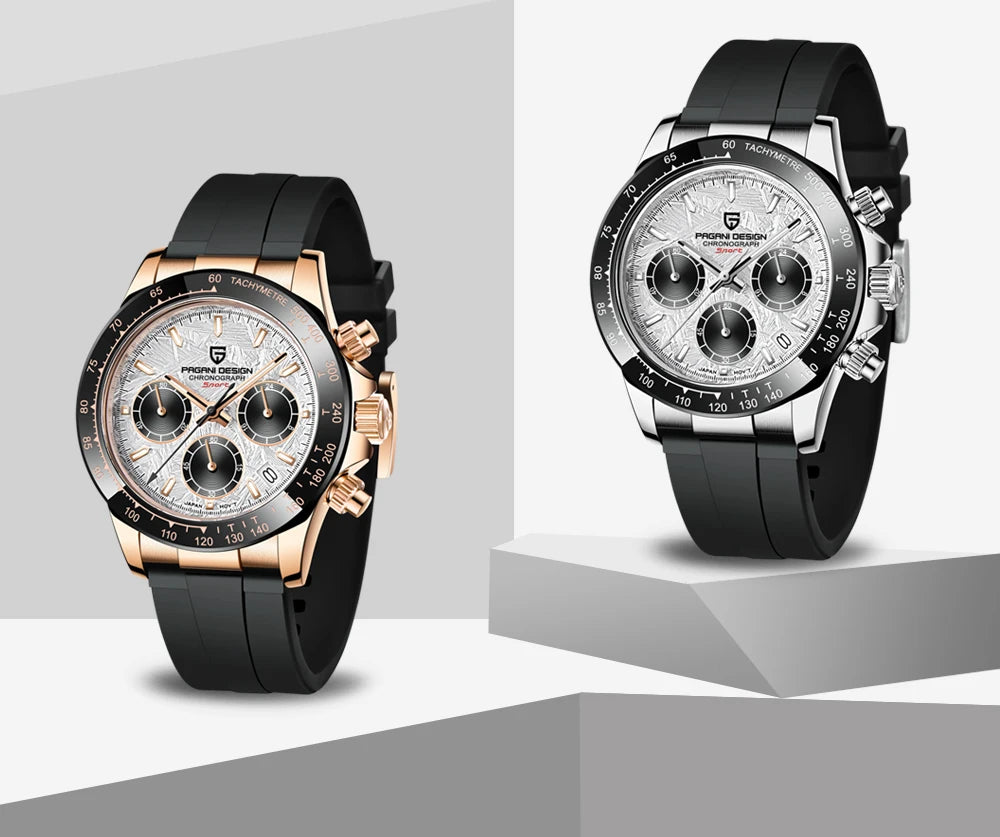 PAGANI DESIGN 1664 Luxury Automatic Mechanical Men's Watch VK63 movement AR Sapphire Crystal Rubber 100m Waterproof Men's Watch