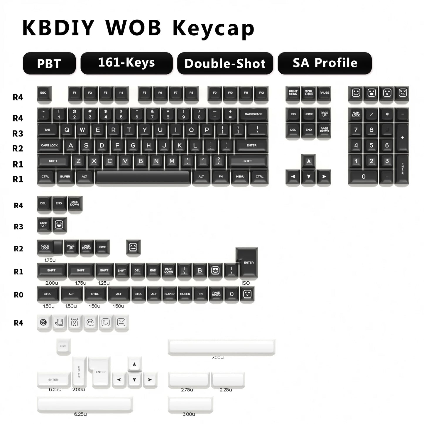 KBDiy 161 Keys/Set PBT SA Profile GMK Keycaps for Mechanical Keyboard Black And White Double Shot Keycap Custom ISO for K500