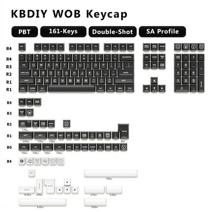 KBDiy 161 Keys/Set PBT SA Profile GMK Keycaps for Mechanical Keyboard Black And White Double Shot Keycap Custom ISO for K500