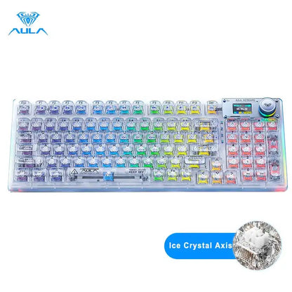 AULA F98PRO Wireless Mechanical Keyboard Transparent Keycaps RGB Backlit Custom 2.4G Hot Swappable Gaming Keyboard With Screem