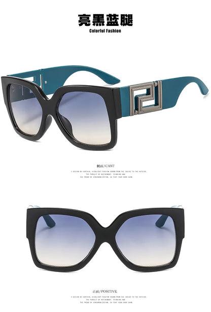 Light Luxury Square Large Frame Sunglasses With Hollow Temples, Personalized Catwalk Sunglasses, Women's Casual Sunglasses UV400