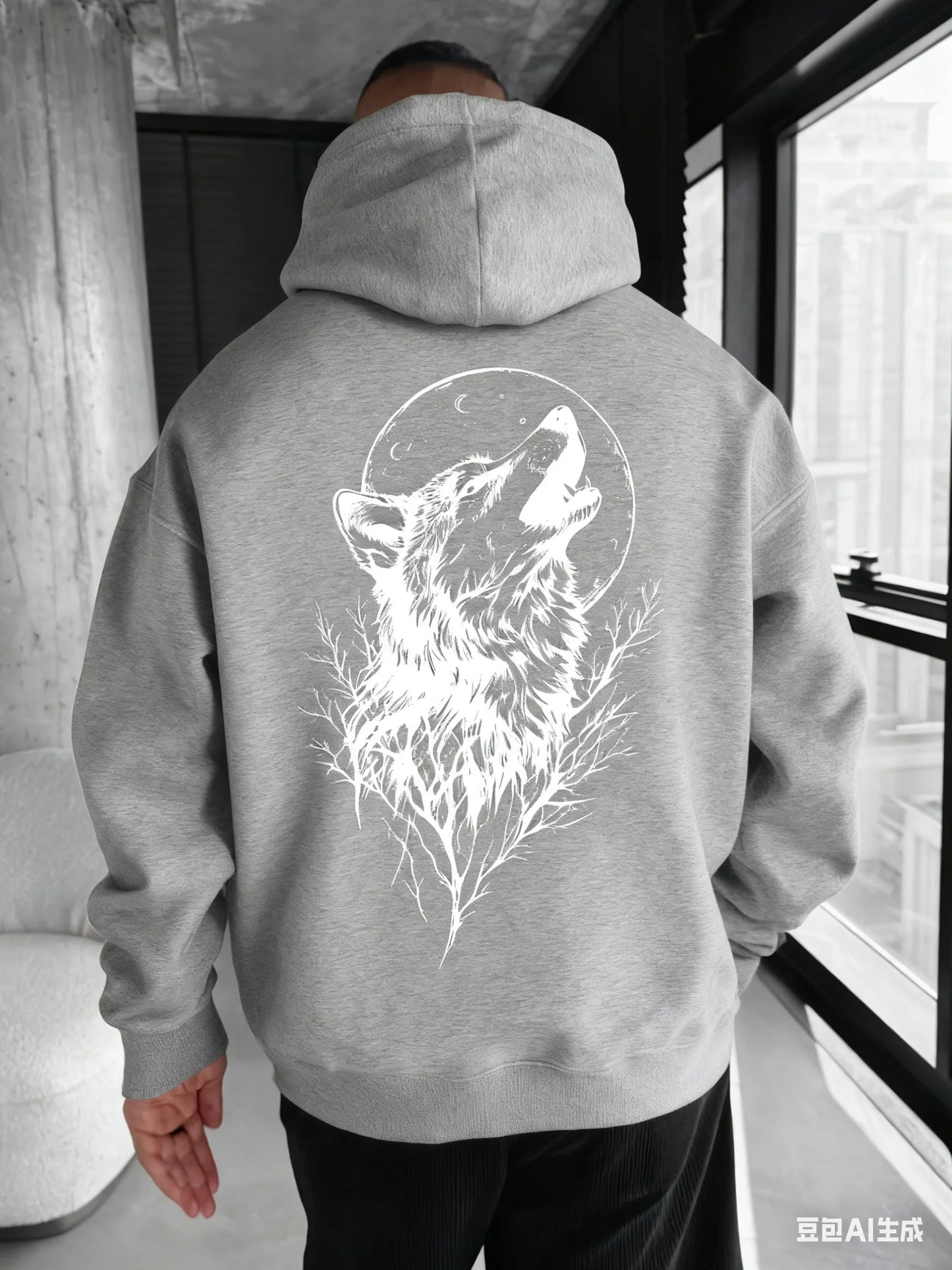Herren-Kapuzenpullover mit Wolfsmuster-Print – bequemer, lässiger und modischer Hoodie für Herren
