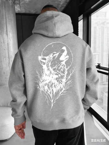 Herren-Kapuzenpullover mit Wolfsmuster-Print – bequemer, lässiger und modischer Hoodie für Herren