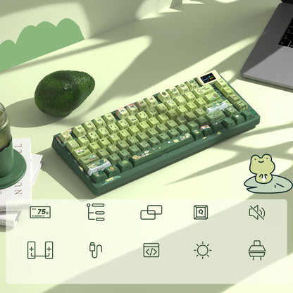 Womier SK80 Green Keyboard Gasket Mounted RGB Hot Swap with Color OLED Display 75% Mechanical Gaming Keyboard for PC