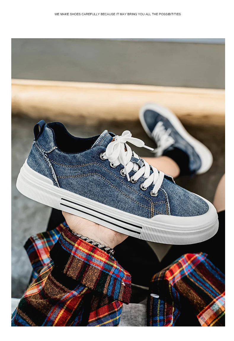 Personalized Spring and Autumn New Men's Shoes, Korean Style Fashionable Large Size Low-Top Casual Shoes, Denim Single Shoes, Versatile Sneakers