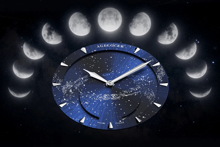 AGELOCER Original Astronomer Watch Men's Business Luxury Gold Watch Automatic Mechanical Moon Phase Watch Birthday Gift for Men