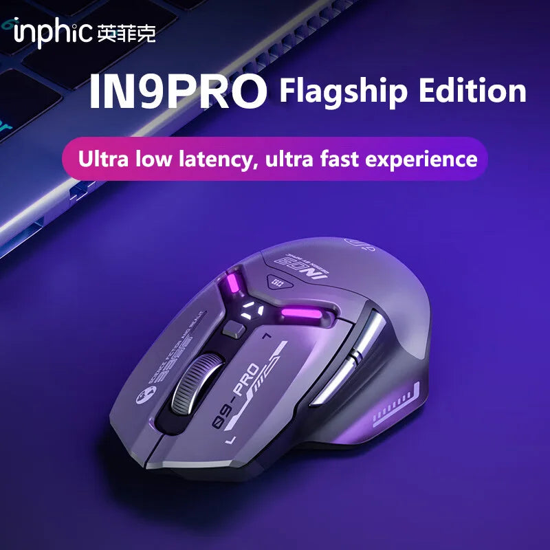 Inphic IN9PRO Wireless Gaming Mouse 26000 DPI Tri-Mode RGB Gaming Mouse, PAW3395 Sensor, Bluetooth 5.0, 2.4G & Wired, 8K Polling Rate Compatible