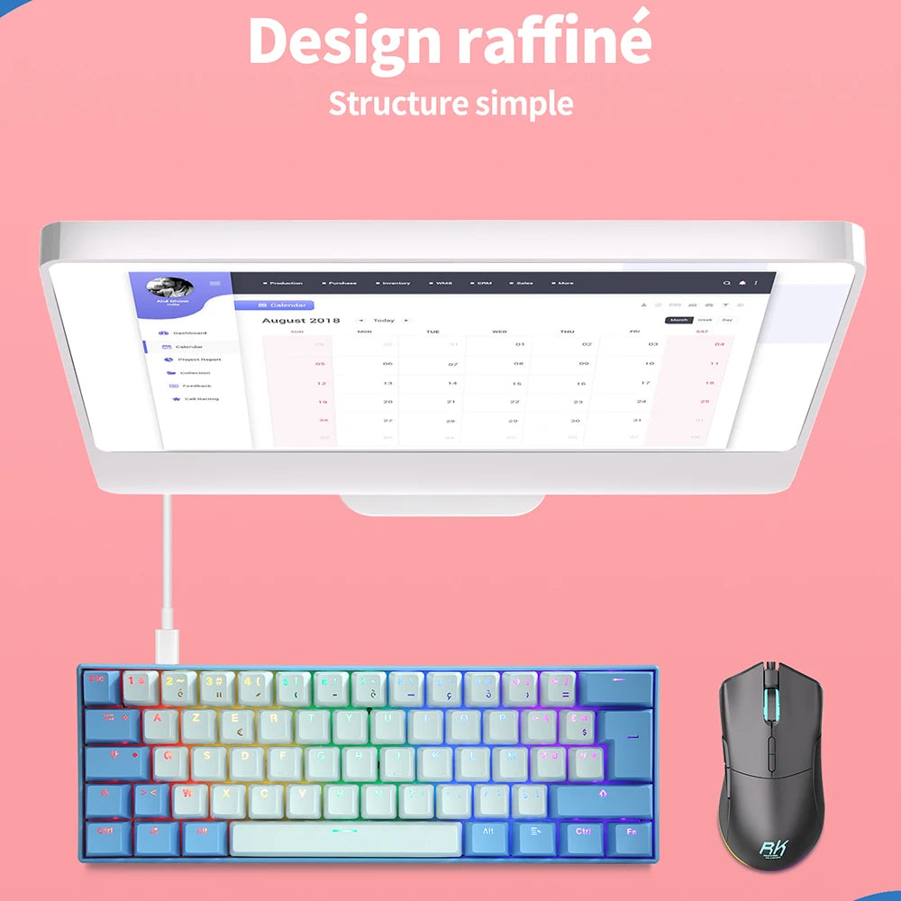 UYIQ YQ62 62 Keys Russian Mechanical Keyboard 60% Mini Portable Color Backlit Wired Gaming Keyboard for Travel Office PC Desktop