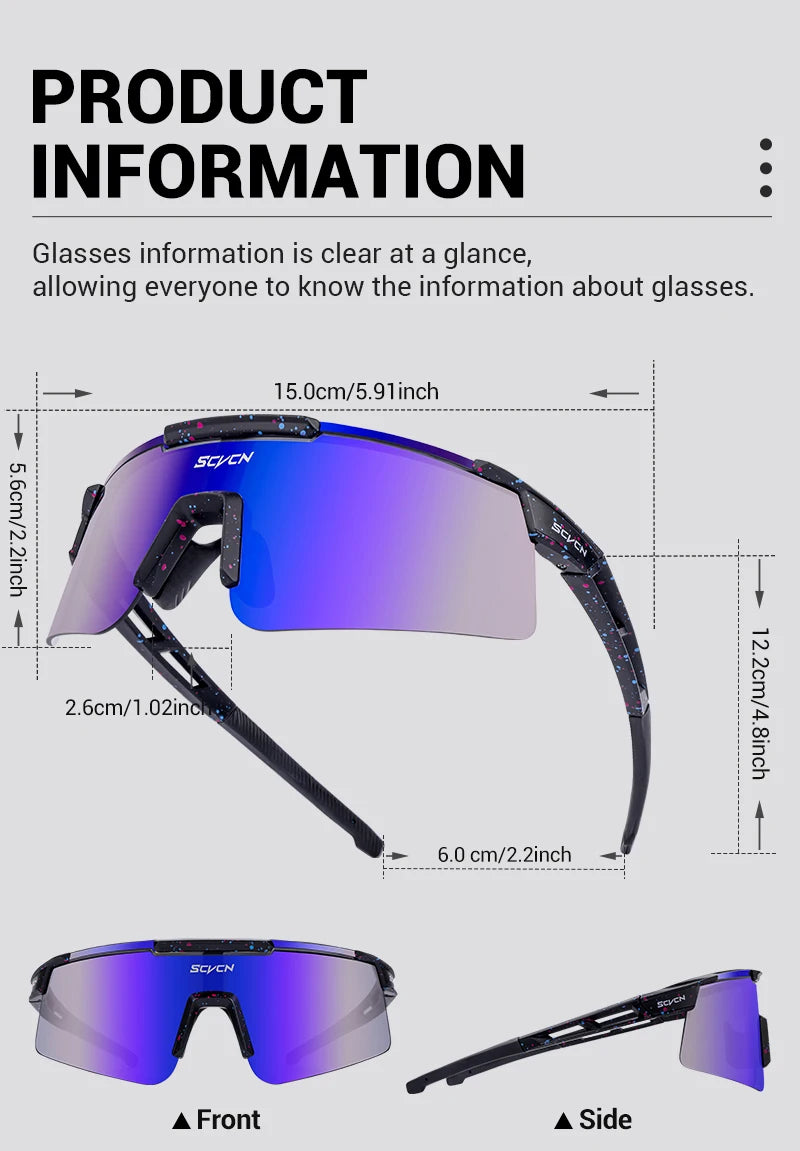 SCVCN UV400 Cycling Glasses Men Women MTB Road Bike Sunglasses Outdoor Hiking Drive Running Sunglasses Fashion Sports Glasses