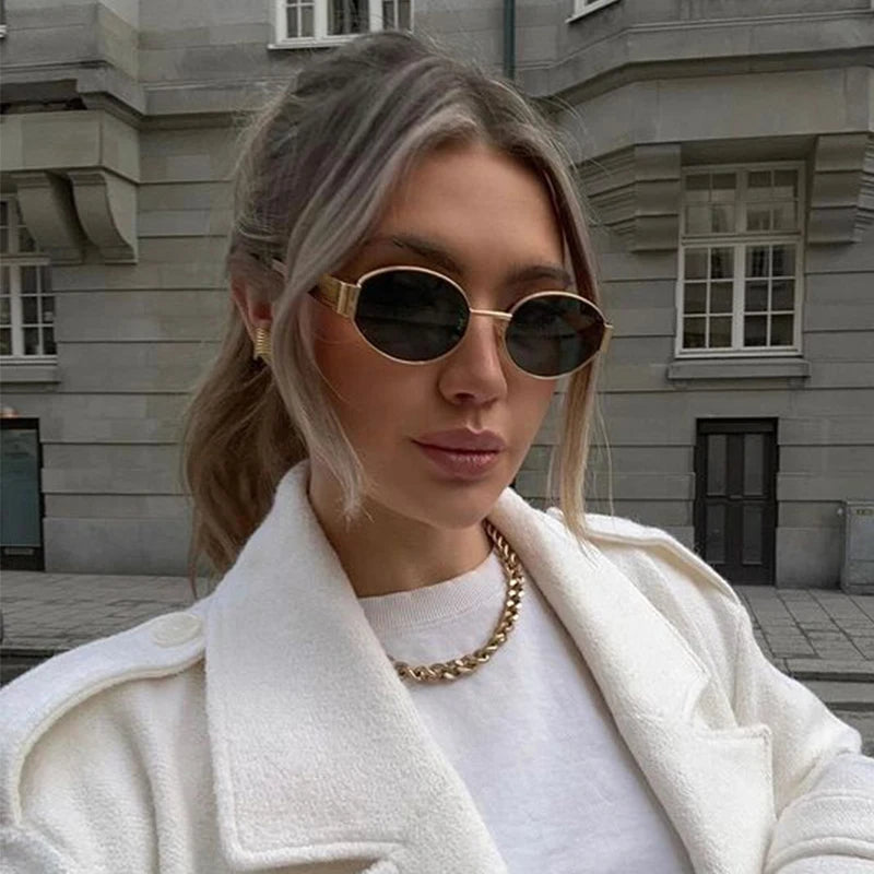 Sexy Small Oval Women's Sunglasses Trendy Luxury Design Metal Frame Shades UV400 Eyewear for Female Classic Vintage Sun Glasses