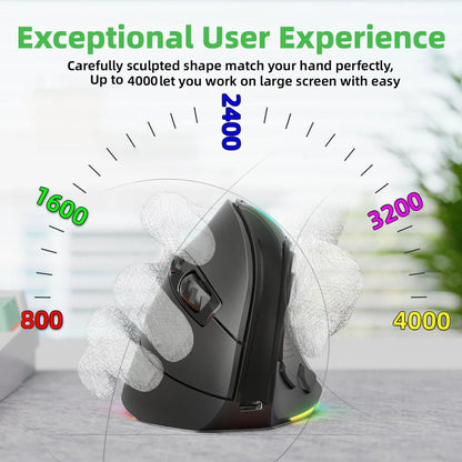 JOMAA RGB Rechargeable Wireless Ergonomic Mouse, 5 Side Buttons, Bluetooth & 2.4G Wireless Mice for PC Computer Notebook Laptop