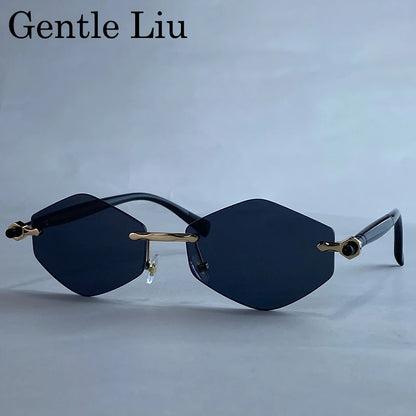 Rimless Polygon Sunglasses Women 2026 Luxury Brand Fashion Retro Sun Glasses Punk Hexagon Eyewear For Lady UV400 Outdoor Shades