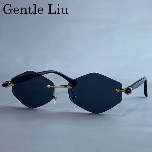 Rimless Polygon Sunglasses Women 2026 Luxury Brand Fashion Retro Sun Glasses Punk Hexagon Eyewear For Lady UV400 Outdoor Shades