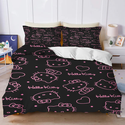 Hello Kitty Duvet Cover Set Comforter Bedding 3D Children's Bedding Set 3-Piece 1 Quilt Cover King Size
