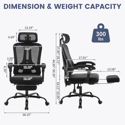 Ergonomic Office Chair With Adjustable Lumbar Support & Footrest, High-Back Mesh Gaming Chair With Tilt Mechanism For Home