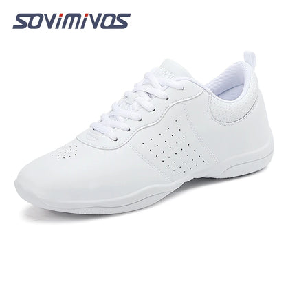 Women Dance Shoes Lightweight Flat Athletic Shoes Competitive Aerobic Gymnastics Shoes Fitness Sports Shoes White Dance Sneakers