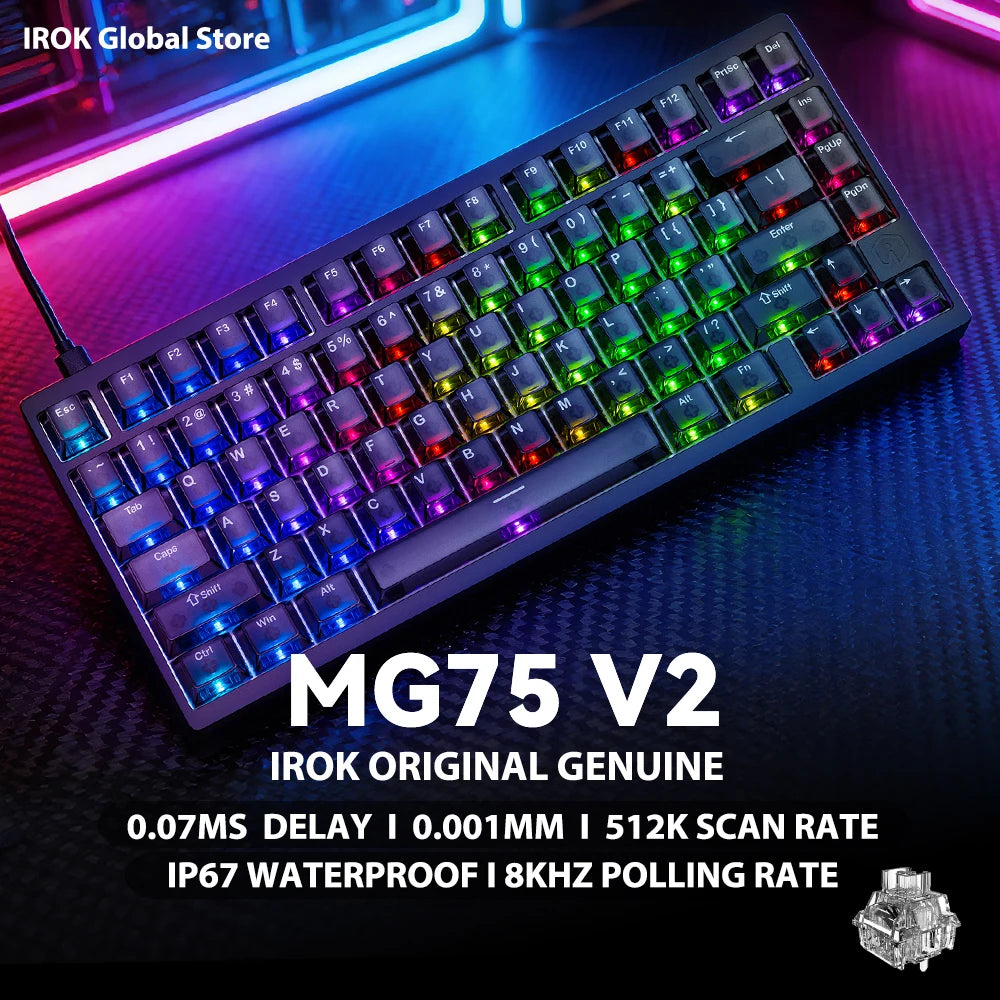 IROK MG75 V2 MG75V2 Aluminum Magnetic Gaming Mechanical Keyboard Rapid Trigger 0.07ms 8KHz 0.001mm 512K Scan rate Gamer Keyboard