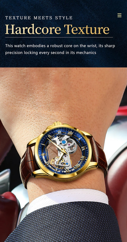 CAREKISO Fashion Men's Watches Original Mechanical Leather Men Clock Waterproof Hollow Tourbillon Automatic Man Watch Reloj Male