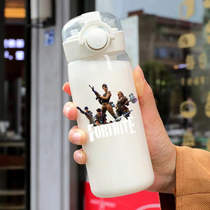Vaso con pajita Fortnite de 400ML y 18CM para adultos, niños y niñas, vaso de agua bonito de dibujos animados para estudiantes, botella de agua resistente a caídas, regalo portátil