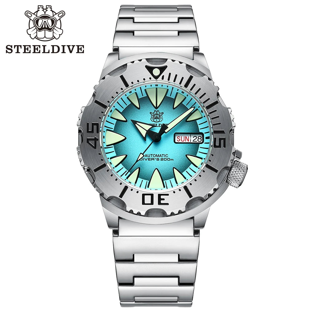 STEELDIVE SD1984 Monster Steel Strap Mechanical Watch NH36 Movt Sapphire Crystal 200M Waterproof Swiss Super Luminous Wristwatch
