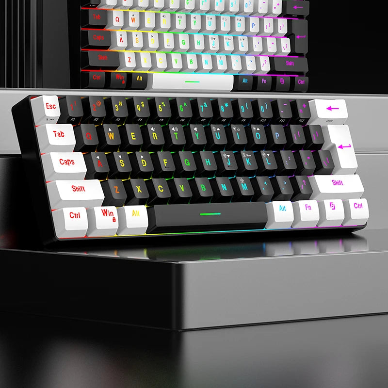 Tastiera meccanica cablata 61 tasti bianca, switch nero e blu, impermeabile, RGB illuminata, kit gaming e ufficio PUBG gamer retroilluminato