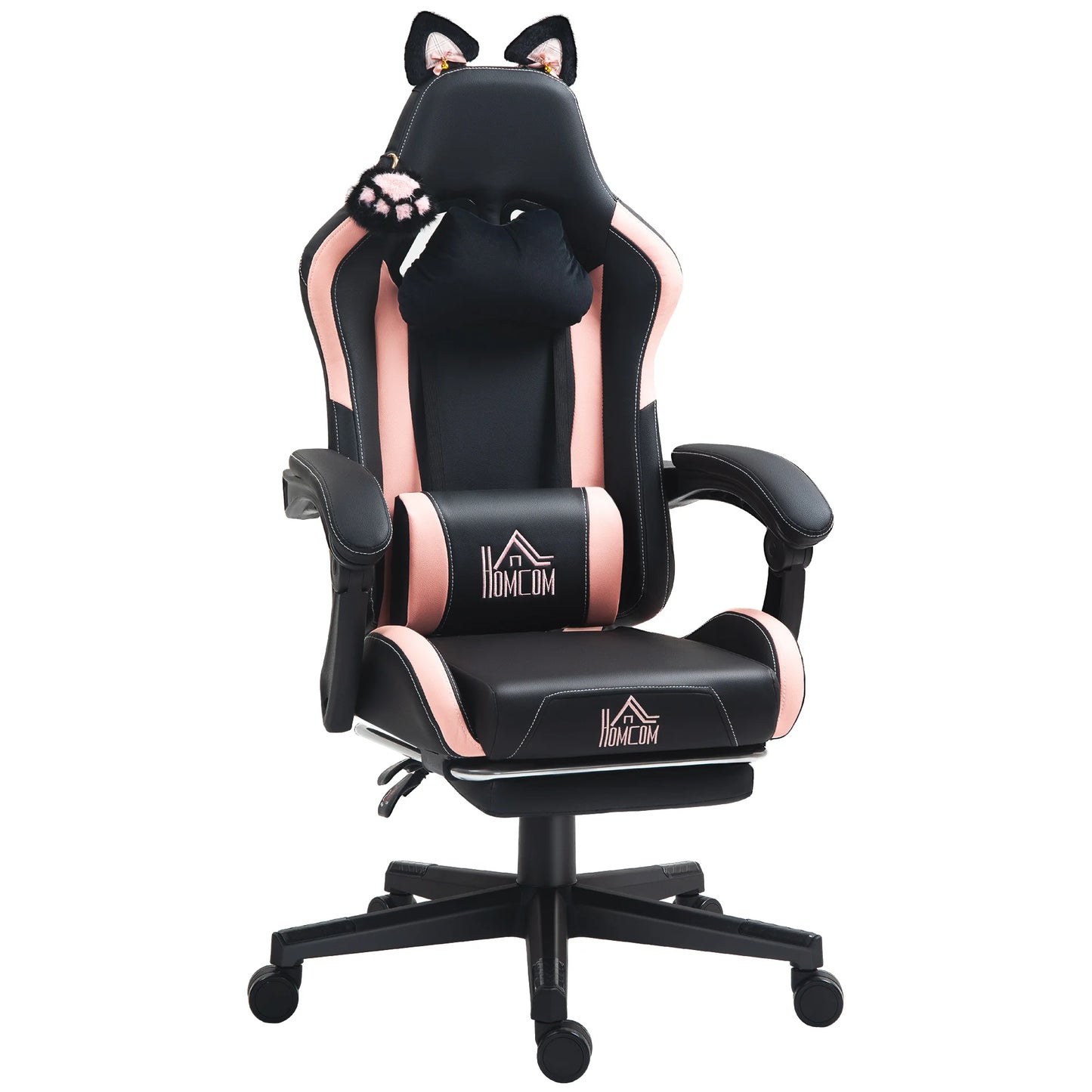 Homcom Gaming Chair with Adjustable Height Arms and Retractable Footrest