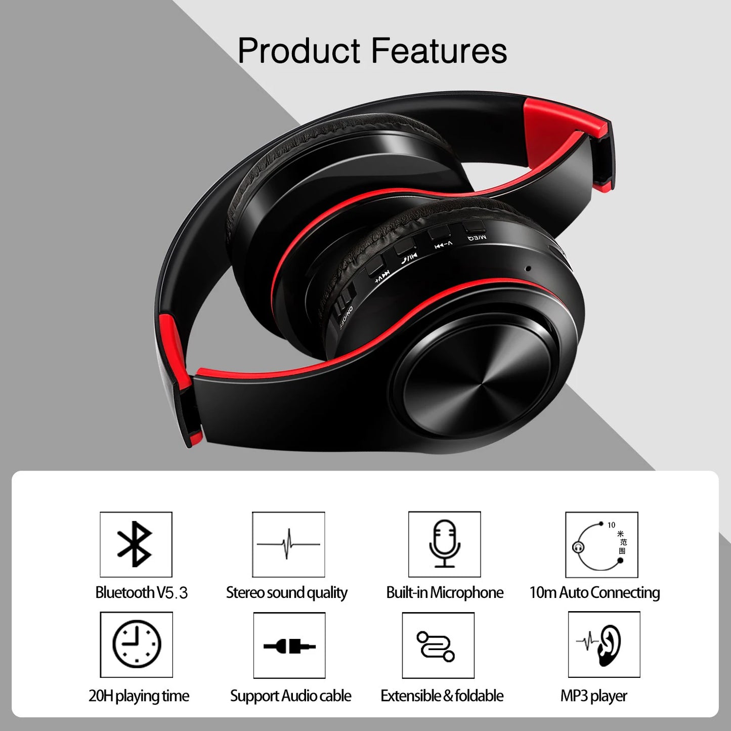 CATASSU Bluetooth 5.3 Wireless Headphones Over Ear Stereo Headset with Mic, Soft Leather Earmuffs, HiFi Sound for PC, Phone, TV & Laptop