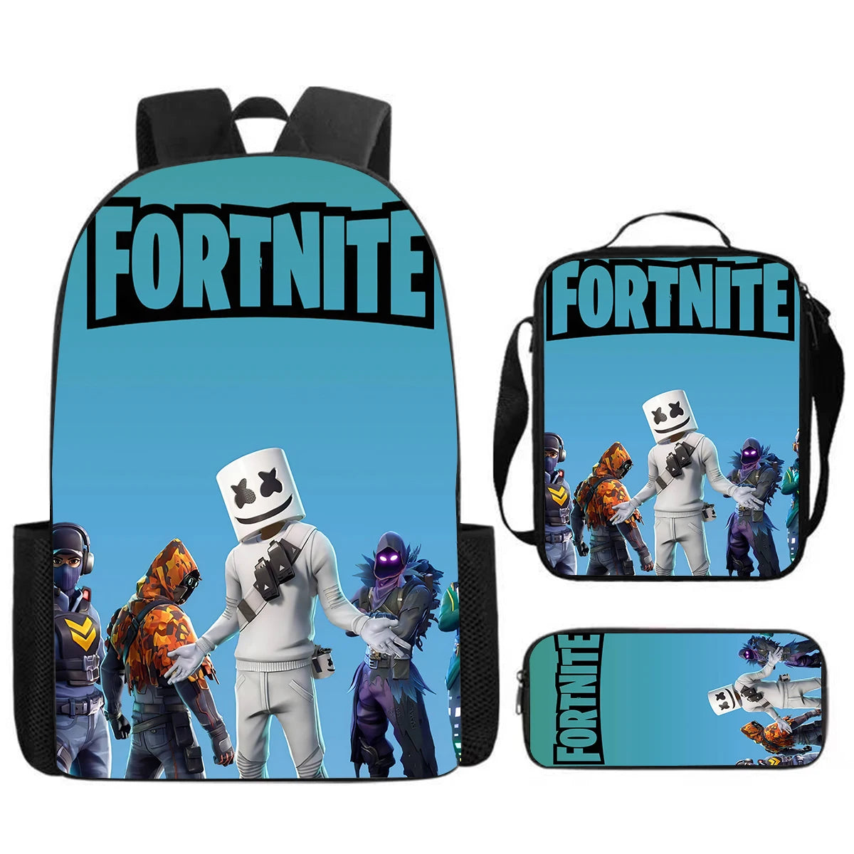 Cute Cartoon  3pcs Set School Backpack with Lunch Bag Pencil Case , Large Anime Fortnite Kids School Bags For Boys and Girls