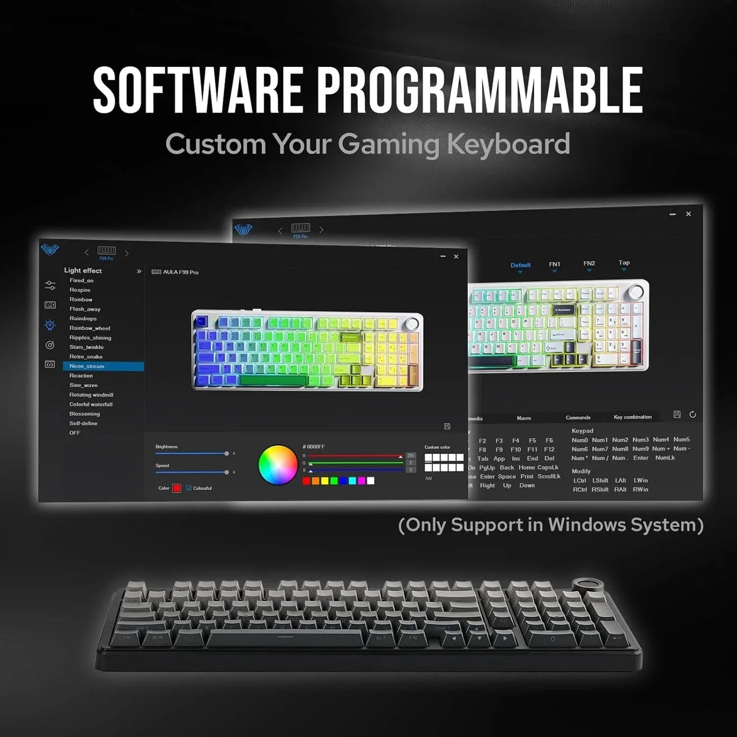 AULA F99 Pro E-Sports-Gaming-Tastatur, mechanisch, Tri-Mode, RGB, Hot-Swappable, 96 %, PBT, anpassbar, kabellos, mit Media-Knob