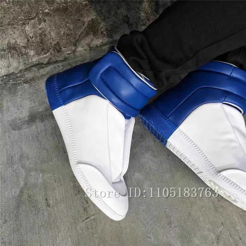 Men Mixed Color Real Leather Ankle Boots Fashion Design Lace Up High Top Sport Shoes Male Casual Flat Sneakers
