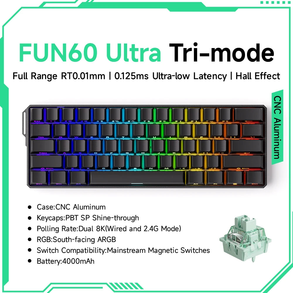 Akko MonsGeek FUN60 mechanische Tastatur mit Magnetschaltern, 60% Gaming-Tastatur, Rapid Trigger 0.01mm, 8K ARGB, HE/TMR Custom-Tastatur