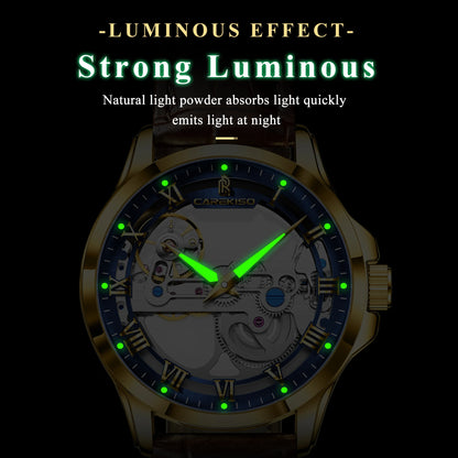 CAREKISO Fashion Men's Watches Original Mechanical Leather Men Clock Waterproof Hollow Tourbillon Automatic Man Watch Reloj Male