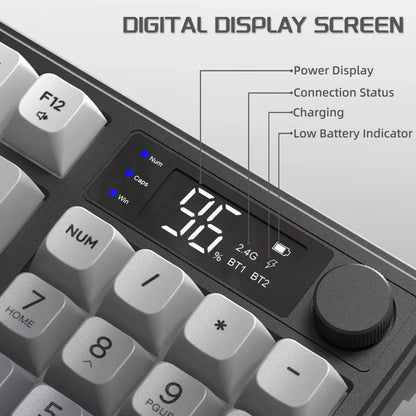FREEWOLF M96 Wireless Keyboard Knob Control BT/2.4g/Wired,RGB LED Backlight Display,Pbt Keycap,3000mA Battery for PC/Laptop