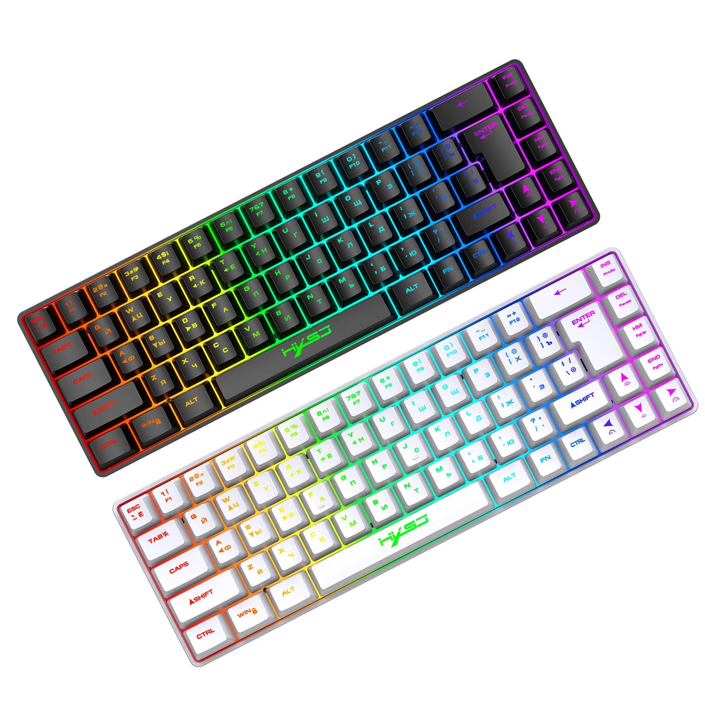 Mechanische Gaming-Tastatur mit 68 Tasten, Russisch/Englisch, zweisprachig, mit RGB-Hintergrundbeleuchtung fürs Gaming