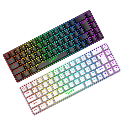 Mechanische Gaming-Tastatur mit 68 Tasten, Russisch/Englisch, zweisprachig, mit RGB-Hintergrundbeleuchtung fürs Gaming