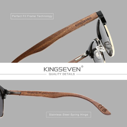 KINGSEVEN Fashion Black Walnut Wooden Sunglasses Women Men Polarized Vintage UV400 Travel Eyewear W5516