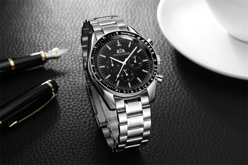 PAULAREIS P Brand Luxury Men Mechanical Watches Calendar Business Watch Mens Sports Waterproof Stainless Steel Automatic Watches