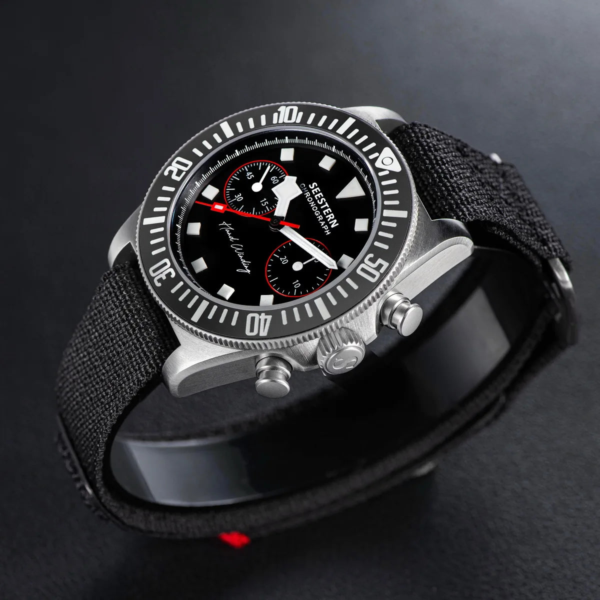 SEESTERN Chronograph Man's Watch Mechanical Tianjin ST1901 Movement Sapphire Wristwatches Nylon Sticker Strap Luminous Skeleton