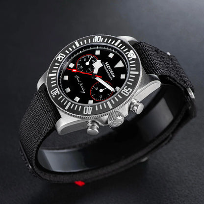 SEESTERN Chronograph Man's Watch Mechanical Tianjin ST1901 Movement Sapphire Wristwatches Nylon Sticker Strap Luminous Skeleton